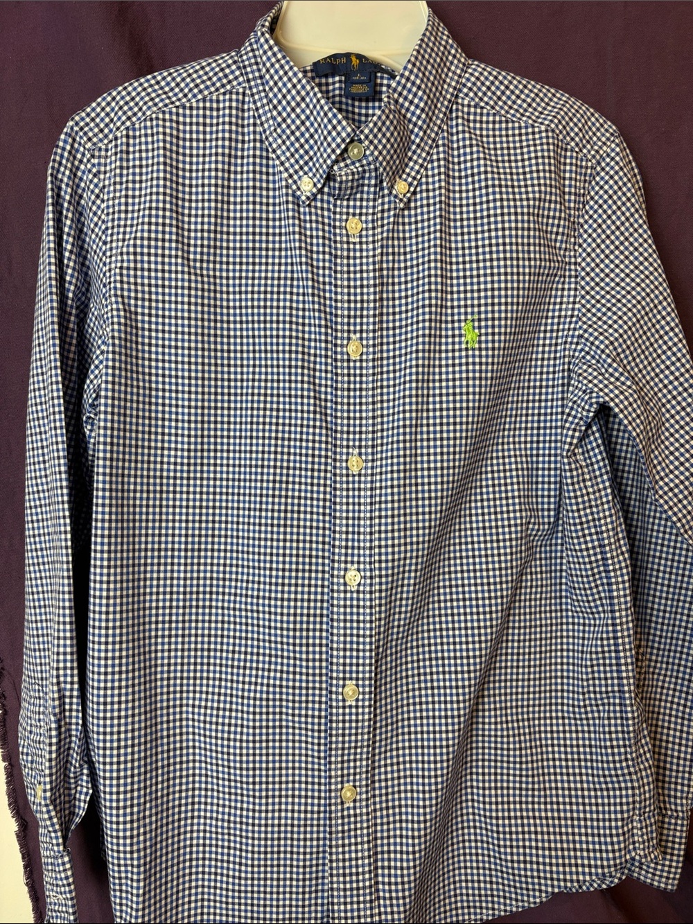 Ralph Lauren Navy & White gingham Button-Down collar long sleeve Shirt large